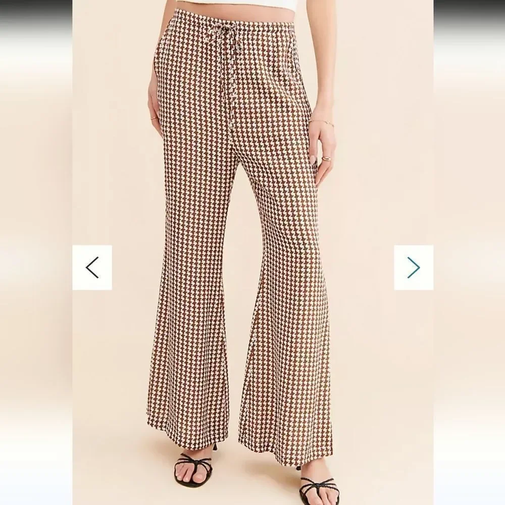 CHARLIE HOLIDAY LOLA HOUNDSTOOTH FLARE PANTS LINED SIZE XS/2